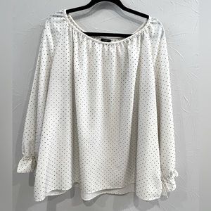 Talbots Womens 2X White Blouse with Small Black Polka Dots